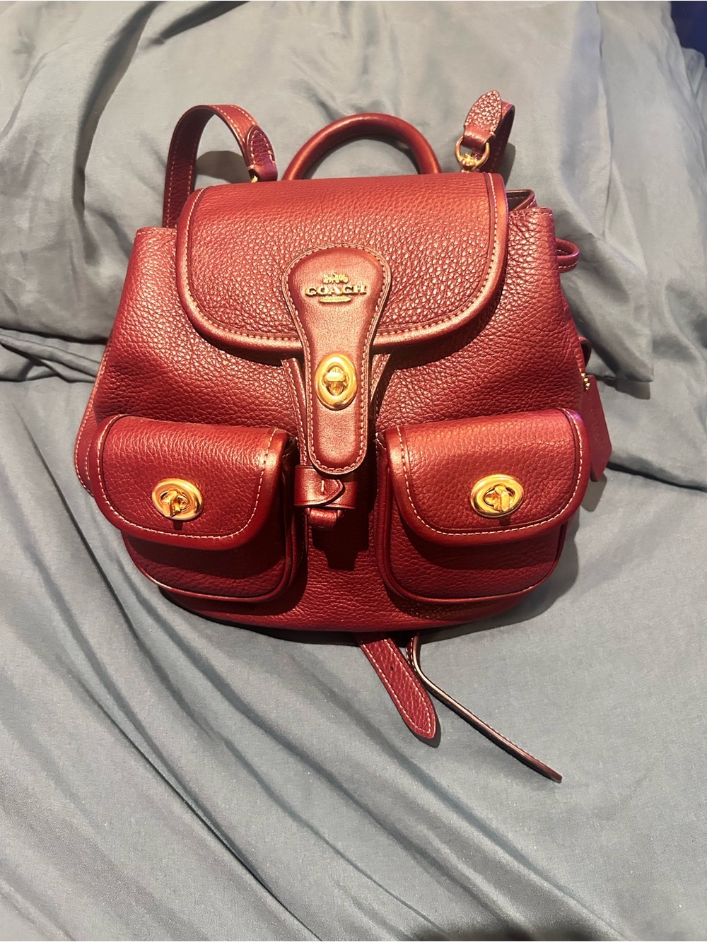 Coach Pebbled Leather Mini Backpack in Burgundy Red with Gold Hardware